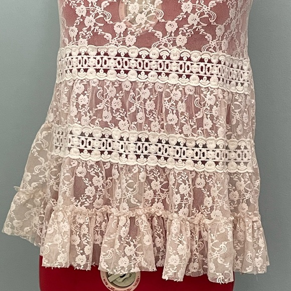 Knit Works Sleeveless Sheer Ivory Lace Boho Top Sz XL - Picture 5 of 8
